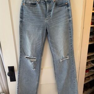 Sneak Peek Light Blue Distressed Straight Leg Jeans
